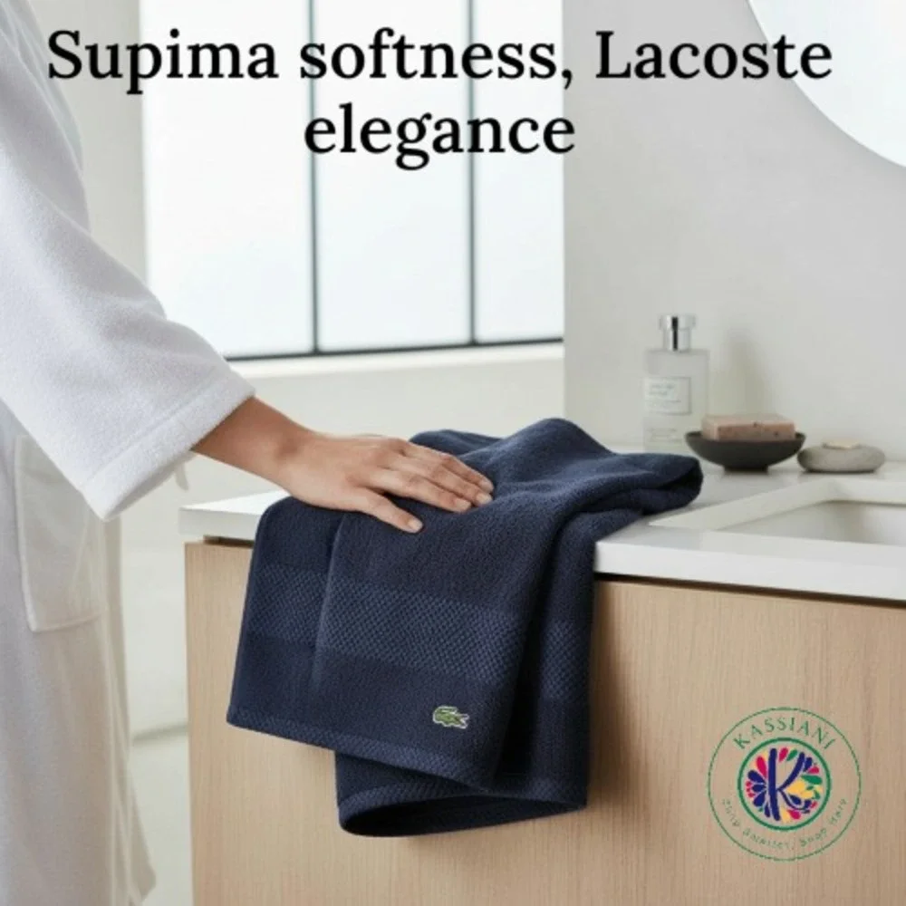 Lacoste Heritage Navy Supima Cotton Hand Towels – Luxury 2‎ Piece Set, 16
